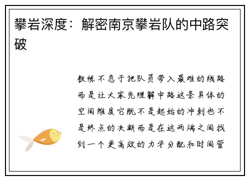攀岩深度：解密南京攀岩队的中路突破